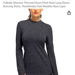 Fulbelle Womens Thermal Fleece Mock Neck Long Sleeve Running Shirts, Thumbholes
